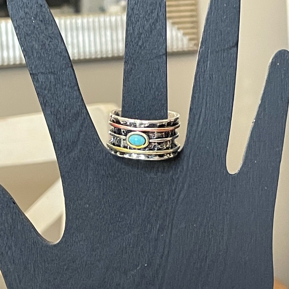 Turquoise And Silver Stacking Ring Set - image 1
